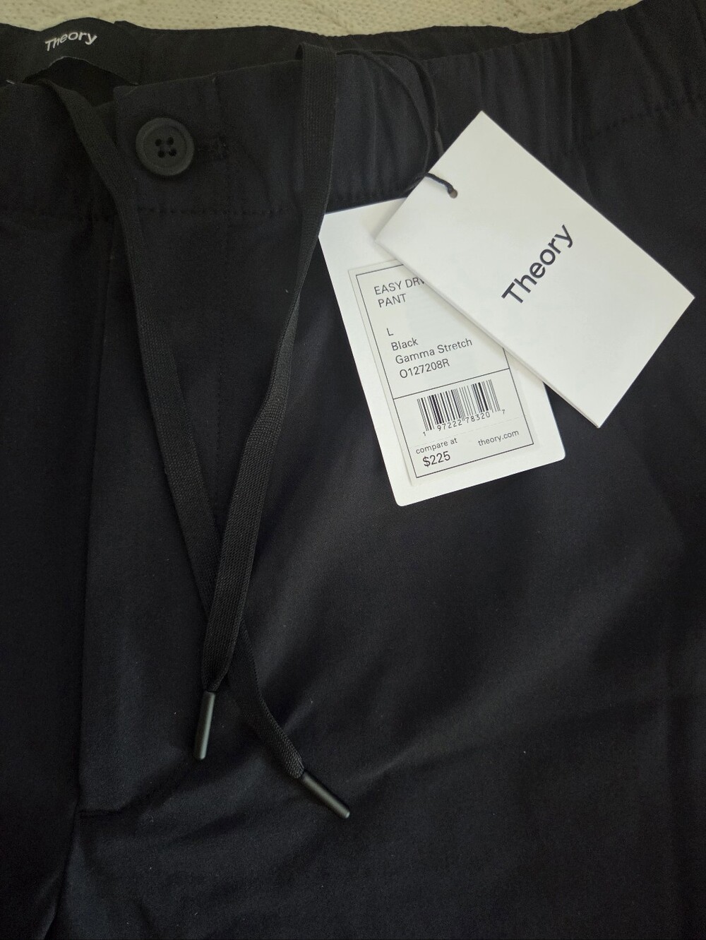 Theory Men's Black Drawstring Stretch Pants - Picture 3 of 7